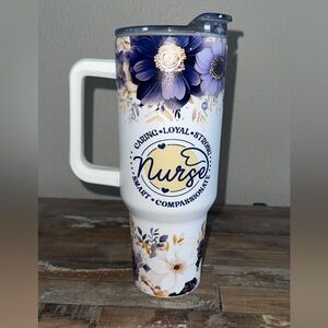 Floral Nurse Travel Mug - White and Purple